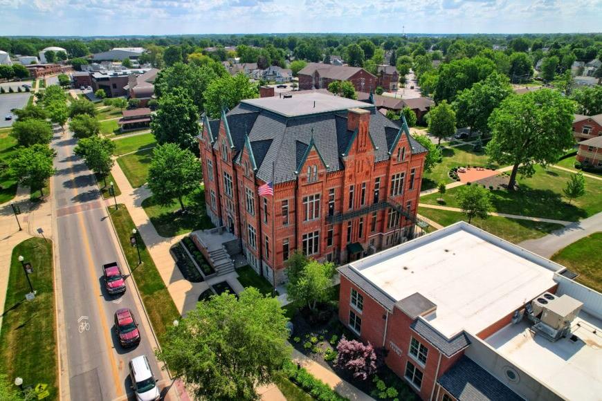 A photo taken by a drone of main classroom building